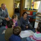 Chris Carter looks on as new entrant teacher Liz Ward holds a class at NEV Normal School. Pupils ...