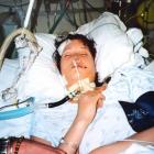 Casey Coombes in Dunedin Hospital after her crash in 2002. Photo supplied.