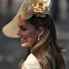 Catherine, Duchess of Cambridge, arrives for the wedding of Zara Phillips and Mike Tindall at...