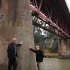 Central Otago Mayor Tony Lepper (left) and council roading engineer Scott Graham ''prop up'' the...