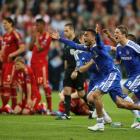 Chelsea players celebrate after the decisive penalty shootout during their Champions League final...
