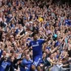 Chelsea's Diego Costa celebrates after scoring against Aston Villa. REUTERS/Paul Hackett