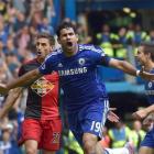 Chelsea's Diego Costa celebrates scoring his second goal against Swansea. REUTERS/Toby Melville