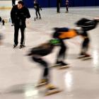 Christchurch-based Korean speed skating coach Ken Park supervises training at the Dunedin Ice...