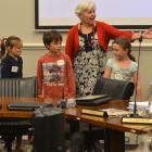 Christine Garey and children from Broad Bay School make their arguments in favour of a new cycle...