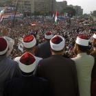 Clerics supporting deposed Egyptian president Mohamed Morsi attend a rally in the Raba El-Adwyia...