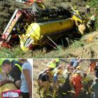 Clockwise, from top, emergency services work to secure the tanker which rolled into a gully near...