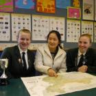 Columba College pupils Tineke Jannink (left) and Kate Waterman (right) with their Chinese...