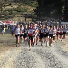 Competitors set off from Clyde at the start of the Otago Central Rail Trail Duathlon. Photo by ODT.