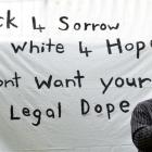 Concerned parent Calvin Hooper speaks at a protest against synthetic cannabis in Dunedin on...