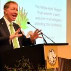 Conservation Minister Nick Smith speaks in  Dunedin  yesterday. Photo by Peter McIntosh.