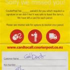 CourierPost's ''Sorry we missed you!'' card.  Photo by Roy Colbert.
