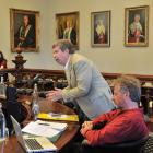 Cr Richard Thomson asks a question during the Dunedin City Council's  extraordinary meeting on...