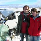 London couple Malcolm Skinner and Louise Taylor wait for police to arrive at the scene of their...