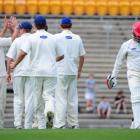 The long march . . . Otago players celebrate the dismissal of Canterbury batsman Johann Myburgh,...