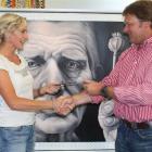 Cromwell artist Deidre Copeland receives a $5000 cheque from John Elsom of ABN Amro Craigs, in...