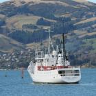Cromwell Townsend approaches the Victoria Channel in Otago Harbour yesterday. Photo by Stephen...