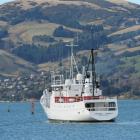 Cromwell Townsend approaches the Victoria Channel in Otago Harbour yesterday. Photo by Stephen...
