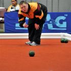 Dan Joyce attacks the jack in the bocce competition at the Edgar Centre. Photo by Gregor Richardson.