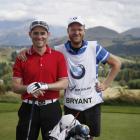 Daniel Bryant (left) and his caddy Noah Zitzei during round two of the 2015 BMW New Zealand Golf...