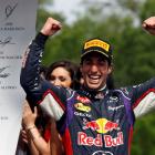 Daniel Ricciardo celebrates his win in the Canadian Grand Prix at the Circuit Gilles Villeneuve...