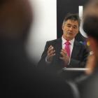 Dave Cull gives his state-of-the-city address at the Dunedin Public Art Gallery yesterday. Photo...