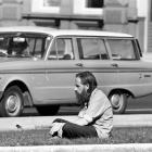 Deep in contemplation,  Baxter sits  on a traffic island near Queens Gardens  in 1970. Baxter was...