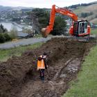 Delta worker Peter Andrews inspects the water main at the top of Featherston St, trying to find...