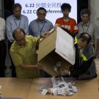 Director of the public opinion programme at the University of Hong Kong Robert Chung (front right...