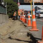 Discussing work on the State Highway 1 cycleway at South Dunedin this week are (from left) Bevin...