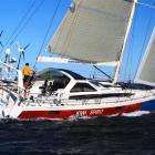Dr Paris and his yacht Kiwi Spirit, off the coast of St Augustine, Florida, during sea trials....