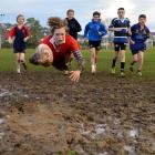 Drew Cairney (13, front) trains with his Kaikorai Demons under-13 team-mates (from left) Jevon...