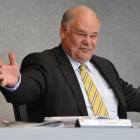 Duncan Butcher gives his farewell speech at his last council meeting at the Otago Regional...