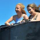 Dunedin 15-year-olds (from left) Ariana Tutaki and Caitlin McKinlay hold on for dear life while...