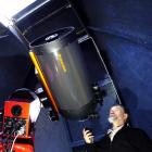 Dunedin Astronomical Society president Peter Jaquiery with a $34,000 telescope and mount...