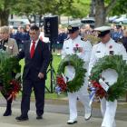 Dunedin Cenotaph at  Queens Gardens yesterday are (from left) Dunedin RSA president Jenepher...