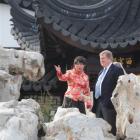Dunedin Chinese garden manager Siew Gek Sim guides United States ambassador to New Zealand...