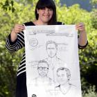 Dunedin designer Colleen Pugh with her Ryan Gosling tea-towel. Photo by Peter McIntosh.