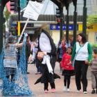 Dunedin dolphin campaigner Gemma McGrath (left) and Australian presenter Ashleigh Young raise...