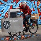 Dunedin entrepreneur Olivier Lequeux with his 150kg mobile espresso tricycle yesterday. Photo by...