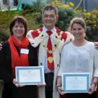 Dunedin Mayor Dave Cull congratulates his fellow University of Otago Council member Prof Harlene...
