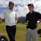 Dunedin professional Mahal Pearce and caddy Duncan Croudis at the New Zealand Open at The Hills,...