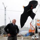 Dunedin Venues Management Ltd chief executive David Davies inspects an Adams Flags "Sky Crow" -...