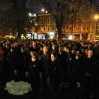 Part of the large crowd at yesterday morning's Anzac dawn service at the Cenotaph in Dunedin.