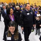 Education Minister Hekia Parata and Carisbrook School principal Ben Sincock at the official...