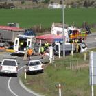 Emergency services at the crash scene on Thursday. Photo Mark Price