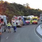 Emergency services at the scene of the Northern Motorway crash. Photo by Stephen Jaquiery