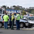 Emergency services attend a two-vehicle crash in Otaki St, Dunedin, yesterday. Photo by Gregor...