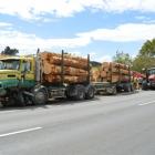 Emergency services attend the scene after a logging truck and trailer unit and a tractor collided...