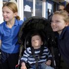Emily Horsewood (left) and Abbey Johnston (both 10)and Caleb Turner (2).